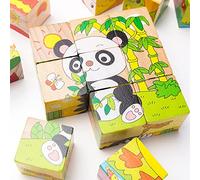 OFKPO 9 Pieces 3D Wooden Cube Block Jigsaw Puzzle Wooden Jigsaw Puzzles for Kids, Safe Wooden Toys for Educational Preschool Kids or Children
