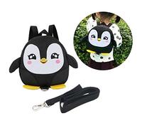 OFKPO Baby Toddler Walking Safety Backpack Baby Anti-lost Mini Backpack With Leash Nylon Cute Cartoon Penguin For Baby 1-3 Years Old (Black)