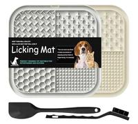 OFKPO Beige Gray Pet Lick Pads, 2Pcs Silicone Dog Lick Mats with Suction Cups, Calming Distraction Mats for Shower, Grooming, Training