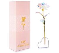 OFKPO Simulation Gold Rose Flower,with Heart Base Romantic BirthdayGifts for Mum Wife Girlfriend.