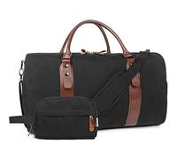 Oflamn Black Canvas Weekender Overnight Duffel Bag, Large Travel Duffle Carry On Weekend Bag with Shoe Compartment, 3Pcs Set