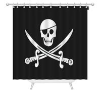 oFloral Jolly Roger Pirate Flag Shower Curtain 60x72 Inch Skull Bayonet Cross Polyester Stall Curtains with Hooks for Bathroom Showers