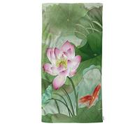 oFloral Lotus Leaf Hand Towels Cotton Washcloths,with Flowers and Koi Green Pink Comfortable Soft Towels for Bathroom/Kitchen/Yoga/Golf/Hair/Face Towel for Men/Women 15X30 Inch