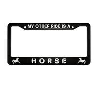 oFloral My Other Ride is a Horse Aluminum Alloy License Plate Frame Running White Horse Applicable to US Standard Car Metal Car Tag Frame Black Funny Front Plate Cover Holder for Women Men(1 Pack)