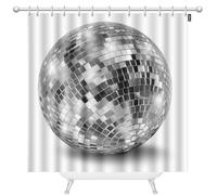 oFloral Silver Disco Mirror Ball Shower Curtain 60x72 Inch Black White and Gray Polyester Stall Curtains with Hooks for Bathroom Showers