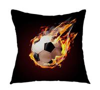 oFloral Soccer Throw Pillow Cover Football On Fire Flying Square Cushion Case Home Decorative for Sofa Couch Car Bedroom Living Room Decor 18" x 18" inch Black Orange White