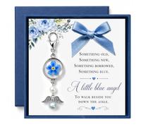 OFlyDesigns Something Blue Gift For Bride,Remembrance Gift for Bride,Wedding Memorial Keepsake with Blue Forget Me Not for Bridal Bouquet, Remembering Mom or Dad, Guardian Angel Wedding Keepsake
