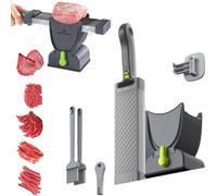 OFNHJK Manual Meat Slicer for Home, Stainless Steel Meat Slicer Cutter Set with Sharpener, 2 x Clean Brushes, Thickness Adjustable 2-4 mm, Dishwasher Safe, Fresh Meat Food Cutter for Beef Pork Mutton