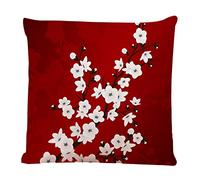 Ofocam Floral Throw Pillow Cover Red Black and White Cherry Blossoms Square Decorative Throw Pillow Cushion Case for Home Couch Living Room Bed Sofa Car 18 x 18 Inches Pillowcase