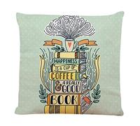 Ofocam Motivational Inspirational Quote Throw Pillow Cover Happiness is A Cup of Coffee and a Really Good Book Decorative Throw Pillow Cushion Case for Home 18 x 18 Inches Pillowcase