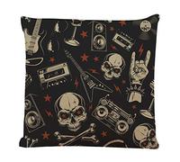 Ofocam Skulls Throw Pillow Cover Rock Roll Punk Guitar Black Bone Party Radio Star Vintage Decorative Throw Pillow Cushion Case for Home Couch Living Room Bed Sofa Car 18 x 18 Inches Pillowcase