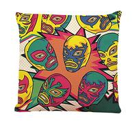 Ofocam Throw Pillow Cover Color Colorful Mexican Wrestler Luchador Pattern Pop Wrestling Decorative Throw Pillow Cushion Case for Home 18 x 18 Inches Pillowcase