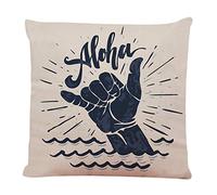 Ofocam Throw Pillow Cover Surf Aloha Lettering Surfing Shaka Hand Sign Grunge Surfer Hippie Decorative Throw Pillow Cushion Case for Home Couch Living Room Bed Sofa Car 18 x 18 Inches Pillowcase