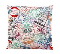 Ofocam Throw Pillow Cover Travel Passport Stamp International Arrivals Sign Rubber Visa Pattern Trip Decorative Throw Pillow Cushion Case for Home Couch Bed Sofa Car 18 x 18 Inches Pillowcase