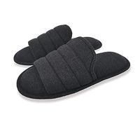 ofoot Mens Breathable Cotton Open Toe Flat Slippers,Memory Foam Non Slip Summer Washable House Slides Sandals (Charcoal Grey, 8/9 UK)