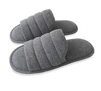 ofoot Mens Breathable Cotton Open Toe Flat Slippers,Memory Foam Non Slip Summer Washable House Slides Sandals (Dark Grey, 6.5/7.5 UK)