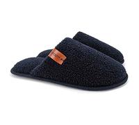 ofoot Mens Comfortable Warm Soft Fuzzy House Slippers Mules,Faux Fur Wool Fleece Lining Memory Foam Insole Non Slip Rubber Soles(Navy Blue, 5/6 UK)