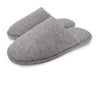 Ofoot Men's Cozy Thread Cloth Organic Cotton House Slippers, Washable Flat indoor/outdoor slip on shoes, Grey, 5-6 UK