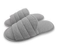 Ofoot Men's Knitted Breathable Cotton Slip on Flat Slippers For Men Open Toe Soft Memory Foam Indoor Sandals, Grey, 9.5-10.5 UK