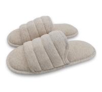 Ofoot Men's Knitted Breathable Cotton Slip on Flat Slippers For Men Open Toe Soft Memory Foam Indoor Sandals, Beige, 9.5-10.5 UK