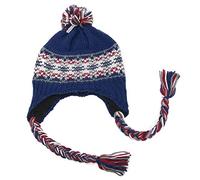 ofoot Women/Girls Winter Thick Knit Ski Hat with Ear Flaps,Dual Layered Thermal Pom Pom Caps with Braid as (Navy)