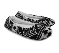 Ofoot Women's Cashmere Cable Knit Ballerina Slippers,Cotton Velvet Lined Indoor House Shoes,Soft Plush Flat with Snowflake Patterns Black 3/4 UK