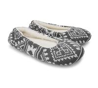 Ofoot Women's Cashmere Cable Knit Ballerina Slippers,Cotton Velvet Lined Indoor House Shoes,Soft Plush Flat with Snowflake Patterns Light Grey 3/4 UK