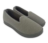 ofoot Womens Comfortable Memory Foam House Slippers Indoor Flat Shoes With Back Knit Waffle Cotton Terry Cloth Lining Non Slip Soles (Green, UK 5.5-6)