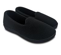 ofoot Womens Comfortable Memory Foam House Slippers Indoor Flat Shoes With Back Knit Waffle Cotton Terry Cloth Lining Non Slip Soles (Black, UK 4.5-5)