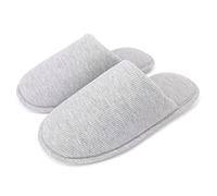 Ofoot Women's Cozy Thread Cloth Organic Cotton House Slippers, Washable Flat indoor/outdoor slip on shoes, 6.5-7.5 UK, Grey