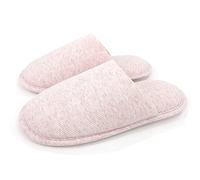 Ofoot Women's Cozy Thread Cloth Organic Cotton House Slippers, Washable Flat indoor/outdoor slip on shoes, Pink, 5-6 UK