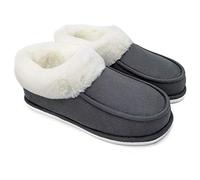 ofoot Womens Faux Suede Moccasin Slippers, Warm Plush Lined House Shoes with Comfortable Fluffy Fur, Cosy Indoor Slip On for Winter (Grey, 5.5/6.5 UK)