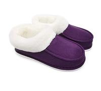 ofoot Womens Faux Suede Moccasin Slippers, Warm Plush Lined House Shoes with Comfortable Fluffy Fur, Cosy Indoor Slip On for Winter (Purple, 5.5/6.5 UK)