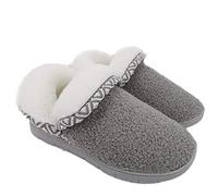 ofoot Women's Fuzzy Warm Cozy Memory Foam Bedroom Fleece House Slippers,Soft Thick Plush Lining Indoor Outdoor Anti-Skid Hard Rubber Sole (UK 7-7.5, Grey)