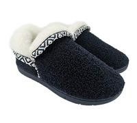 ofoot Women's Fuzzy Warm Cozy Memory Foam Bedroom Fleece House Slippers,Soft Thick Plush Lining Indoor Outdoor Anti-Skid Hard Rubber Sole (UK 5.5-6.5, Navy Blue)