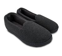 ofoot Womens Memory Foam Knit Cotton Waffle House Slippers with Back Indoor Slip On Shoes Lightweight Washable Terry Cloth Lining Non Slip Rubber Soles (Charcoal Grey, UK 6.5-7)