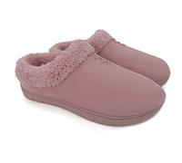 Ofoot Women's Winter Warm Clog Slippers,Micro Suede Moccasin Upper Cozy Velvet Lined Memory Foam Insole Indoor Outdoor Anti Skid Hard Rubber Bottom - Pink - 7/7.5 UK