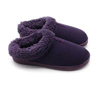 Ofoot Women's Winter Warm Clog Slippers,Micro Suede Moccasin Upper Cozy Velvet Lined Memory Foam Insole Indoor Outdoor Anti Skid Hard Rubber Bottom - Purple - 4/5 UK