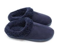 Ofoot Women's Winter Warm Clog Slippers,Micro Suede Moccasin Upper Cozy Velvet Lined Memory Foam Insole Indoor Outdoor Anti Skid Hard Rubber Bottom - Navy Blue - 7/7.5 UK