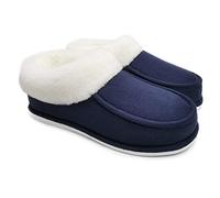 ofoot Womens Winter Warm Faux Suede Plush Moccasins Slippers Indoor Slip On Shoes with Soft Comfortable Fluffy Fur Lining (Navy Blue, 7.5/8.5 UK)