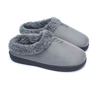 ofoot Womens Winter Warm Fuzzy Fur Faux Suede Moccasins Memory Foam Clog Slippers Indoor Outdoor Shearling Mules (Grey, 5.5/6.5 UK)