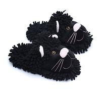 Ofoot Womens Winter Warm Parent-Child Fuzzy Home Slippers Cute Animal Koala Fox Owl Cat Lion Gorilla Bunny,Durable Anti Skid Grippers Rubber Bottom Outsole, Black Cat, 3/5 UK