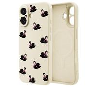 OFQKOAKS for iPhone 17 Pro Case Compatible with MagSafe,Girly Romantic Valentines Black Swan Bow Phone Case,Soft White Liquid Silicone Slim Fit Protective Cover for Women Girls