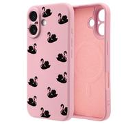 OFQKOAKS for iPhone 17 Pro Max Case Compatible with MagSafe,Girly Romantic Valentines Black Swan Bow Phone Case,Soft Pink Liquid Silicone Slim Fit Protective Cover for Women Girls