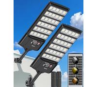 Ofuray Solar Flood Lights Outdoor, 6AH High Power Solar Street Security Parking Lot Lights Dusk to Dawn with Motion Sensor, 3000K/4000K/6500K Daylight for Wall, Backyard, Outside, 2 Pack