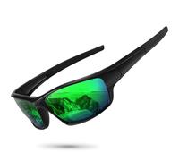 Ofwin Polarized Sports Sunglasses for Men Women Driving Cycling Fishing Wrap Around Sun Glasses UV400 Protection, Matte Black Frame/Green Mirror Lens, Standard