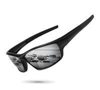 Ofwin Polarized Sports Sunglasses for Men Women Driving Cycling Fishing Wrap Around Sun Glasses UV400 Protection, Matte Black Frame/Silver Mirror Lens, Standard