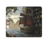 OFYGJFB Square Mouse Pad with Stitched Edges - 7.9 x 9.5 in Small Mousepad for Wireless Mouse, Pirate ship in library Mouse Pads for Laptop, Gaming, Office & Home Decor