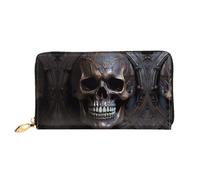 OFYGJFB with Zipper Long Large Leather Wallet Vintage Metal Skull Pattern