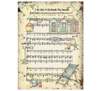 og I Do Like To Be Beside The Seaside Decorated Sheet Music Metal Sign 20cm x 15cm